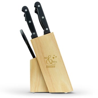 Wooden knife block (including knife set) - Engraving right Wooden knife block (including knife set) - Engraving right