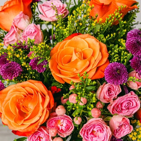 Waterfall Sunset: Roses and chrysantemums highlight Waterfall Sunset: Roses and chrysantemums highlight