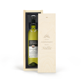 Wine in engraved wooden case - Maison de la Surprise - Sauvignon Blanc Wine in engraved wooden case - Maison de la Surprise - Sauvignon Blanc